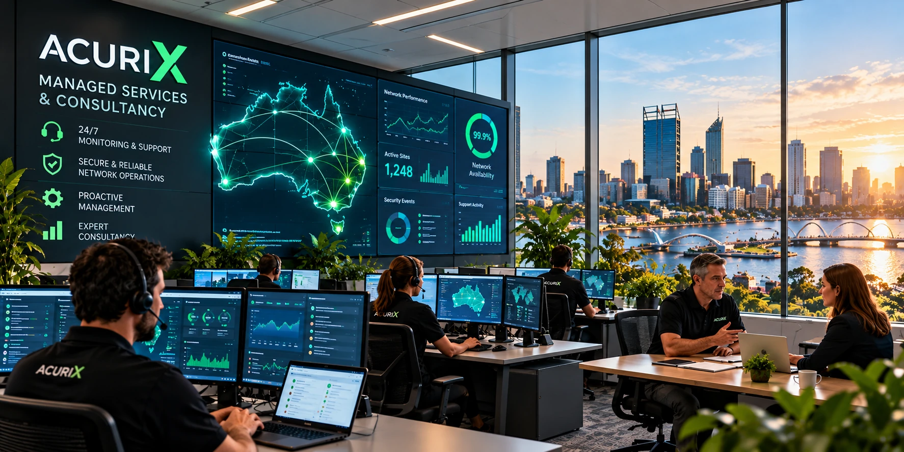 Acurix managed services operations and consultancy concept with Perth skyline