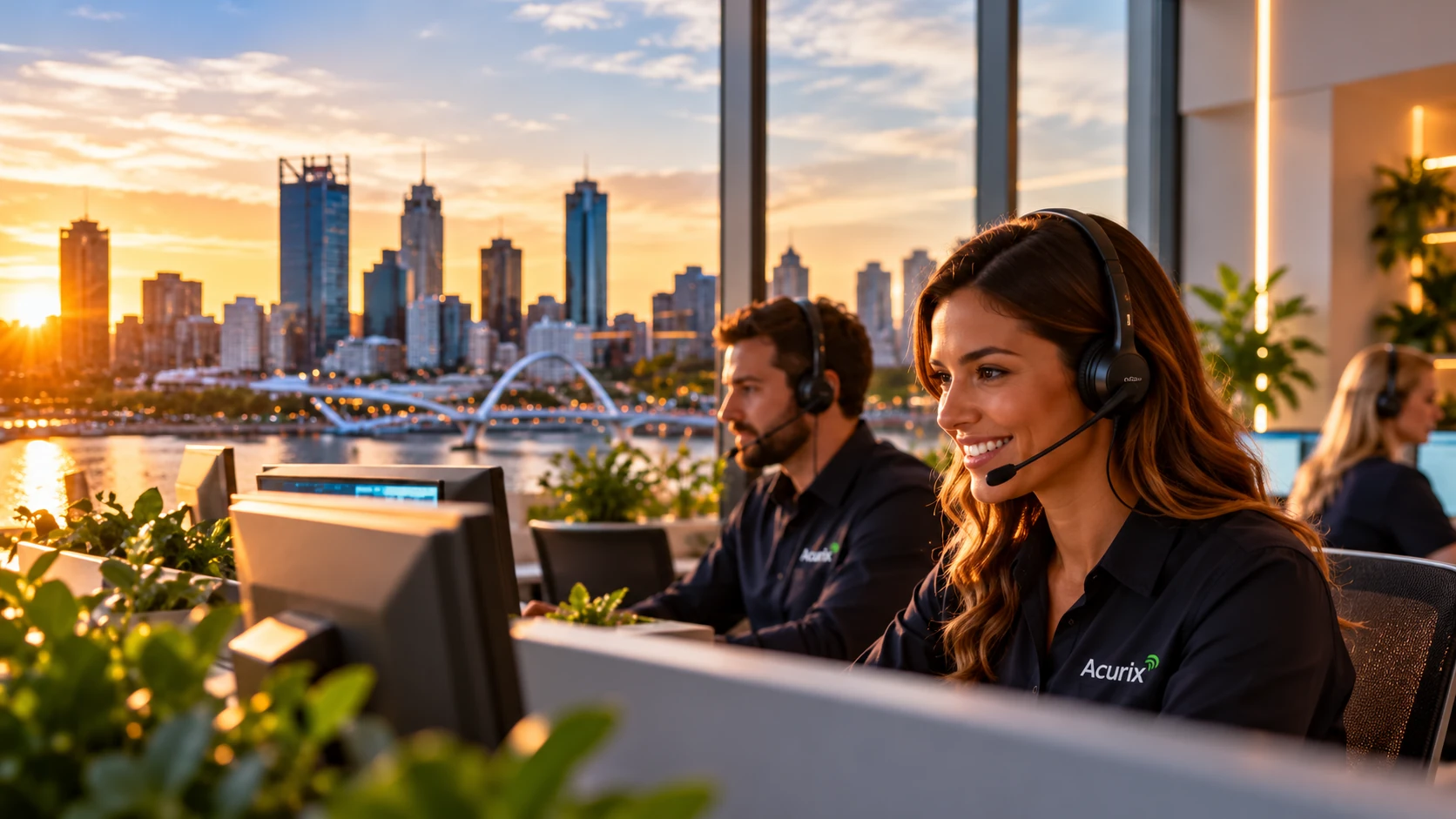 Acurix support team assisting customers in a Perth-inspired office